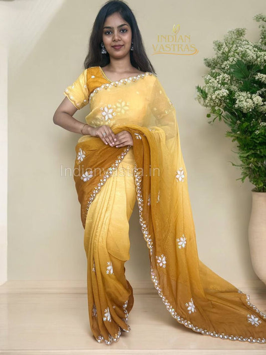 SAMHWSR08- Handwork saree with readymade blouse (Mustard)